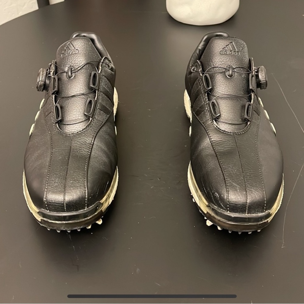 Adidas Men's Black and White Athletic Golf Shoes - Picture 2 of 10